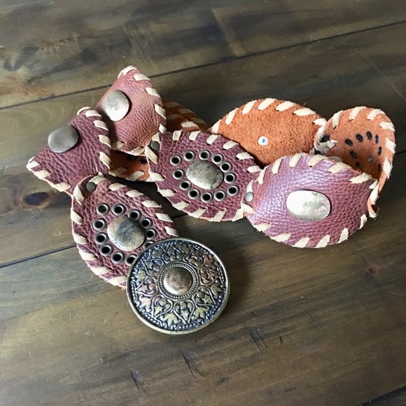 Accessories - Vintage Boho leather and metal belt